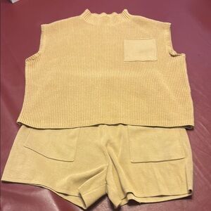 Tan High Waist Ribbed Knit Shorts